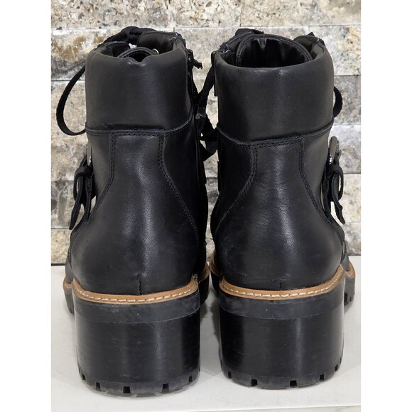 Naturalizer Tia Leather Ankle Boots Combat Moto Biker Lace-Up Black Womens 10M - Picture 5 of 13